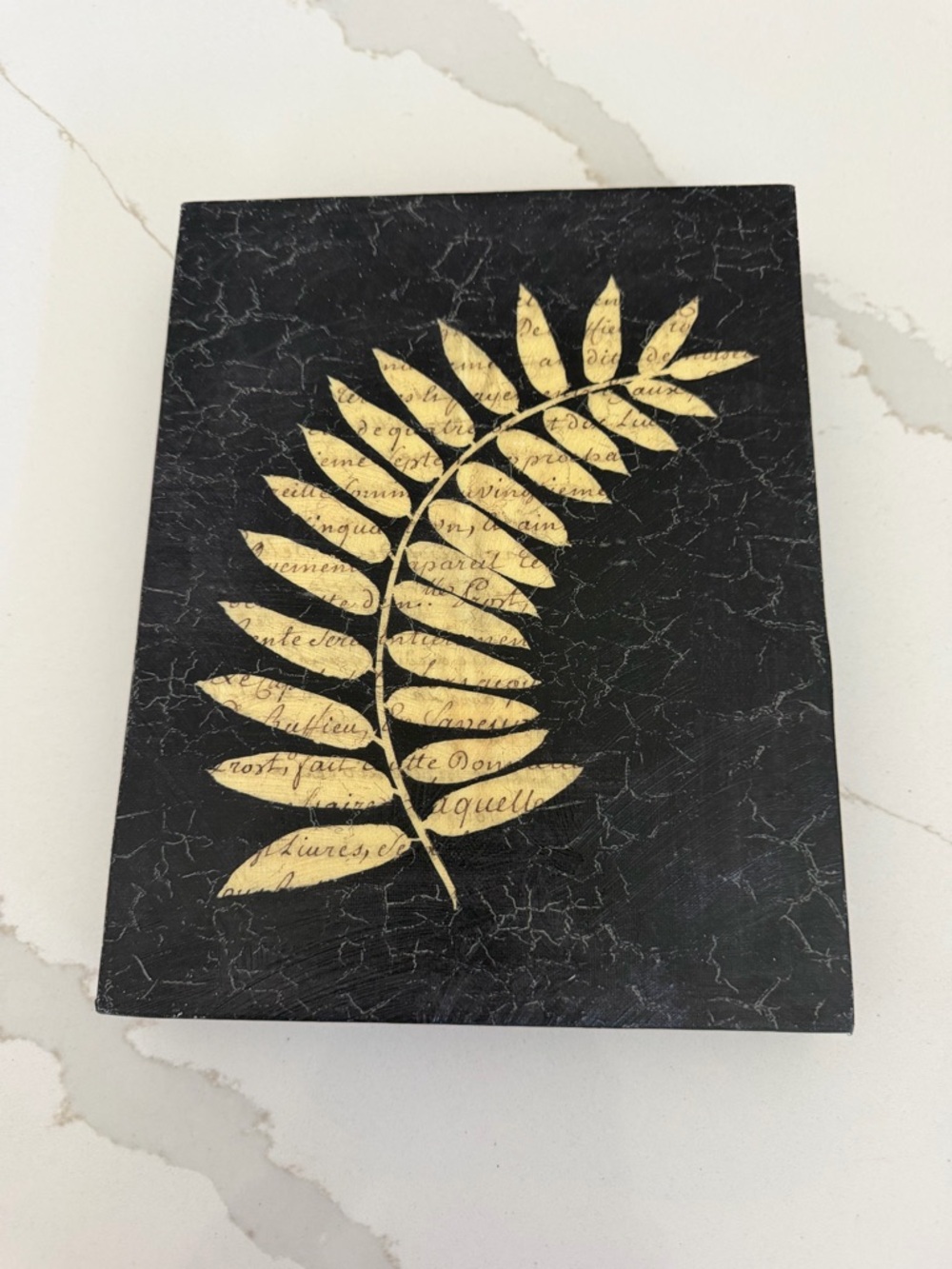 Decoupage I Leaf Botanical Wall Art on Black Background print by Yuna